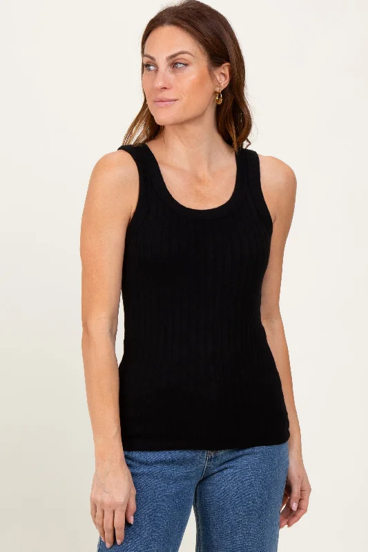 Black Melange Ribbed Fitted Tank Top