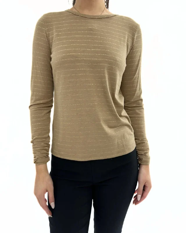 Crew Neck Long Sleeves Top In Camel