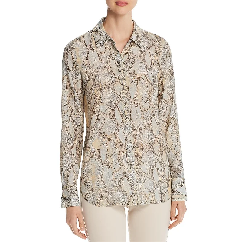 Asymmetrical ShirtsLafayette 148 New York Womens Scottie Collar Button-Down Blouse